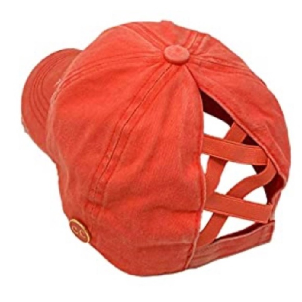 C C cross cross ponytail/messy bun hat.